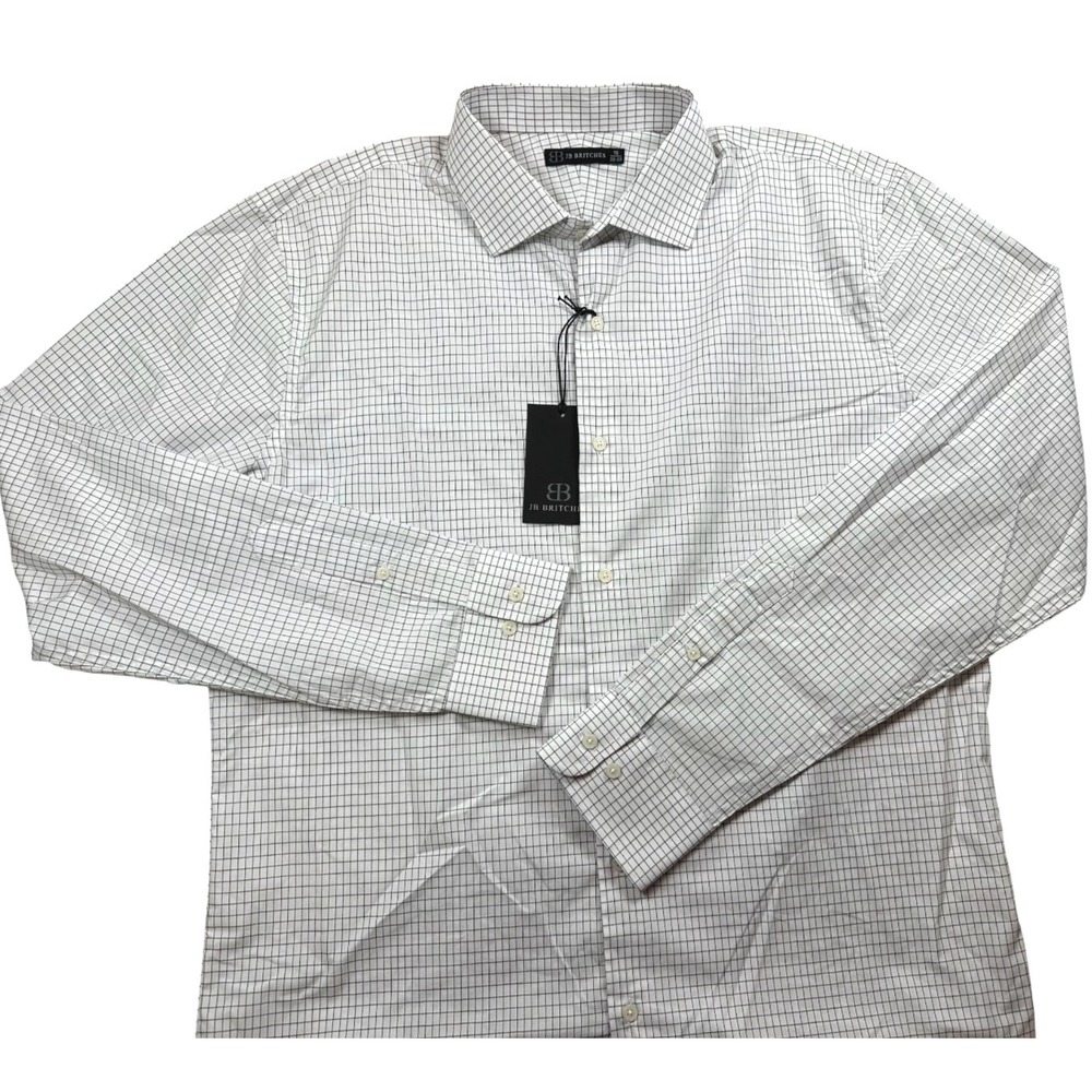 JB BRITCHES White Windowpane Plaid Button Down Dress Shirt Men's 16 32-33 NEW